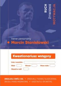 Okładka 7-stronicowego kwestionariusza osobowego, który daję moim przyszłym podopiecznym do wypełnienia zanim rozpoczniemy współpracę 📋🏋️‍♂️